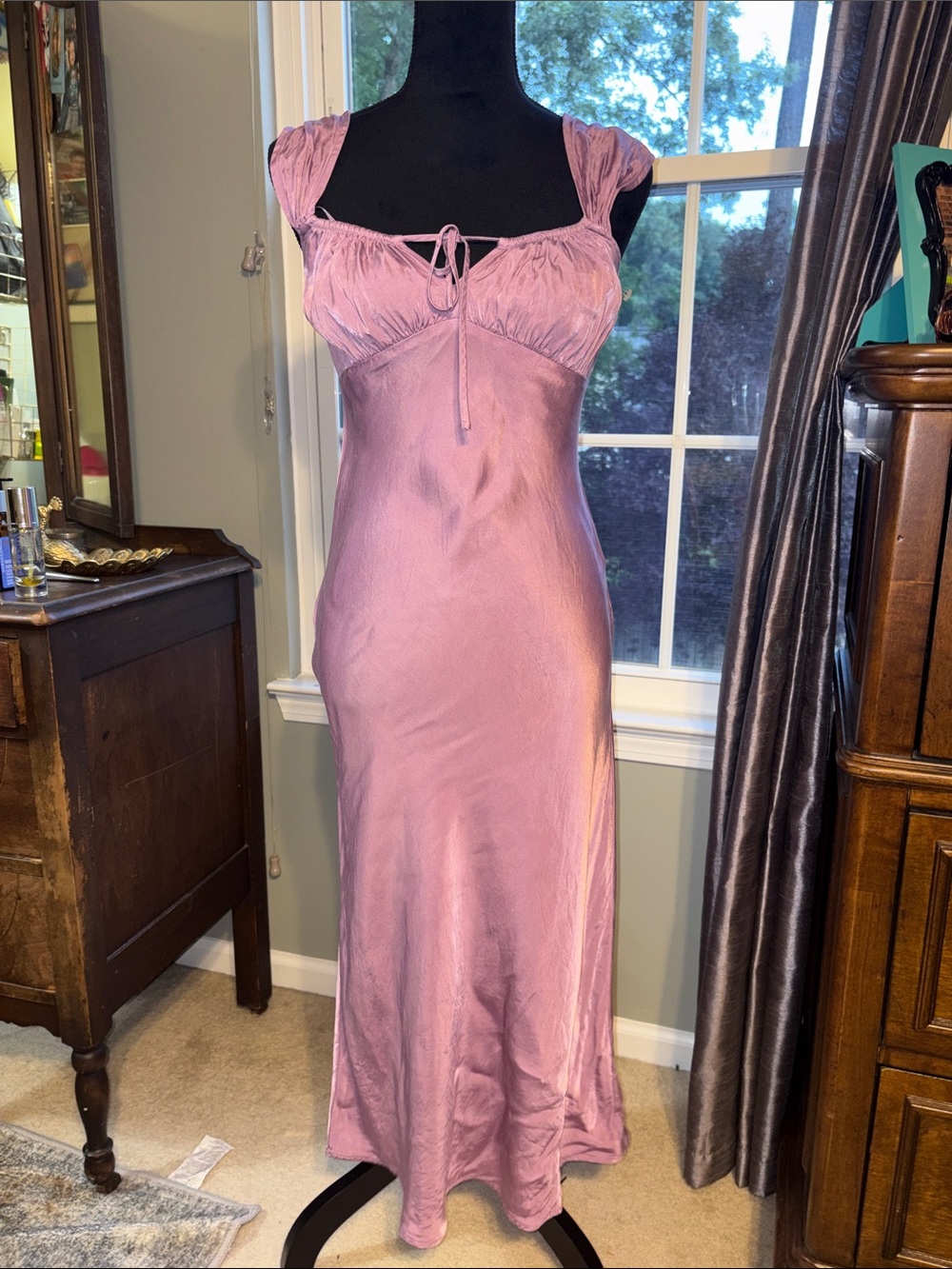 Madewell lavender Satin Slip Dress with Tie-Neck Detail